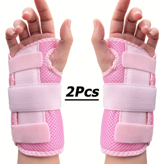 Wrist Brace with Dual Plate Triple Fixation Support - Breathable Adjustable Compression Splint for Sports, Carpal Tunnel, Tendonitis Relief, 1 Pair Pink Blue Beige