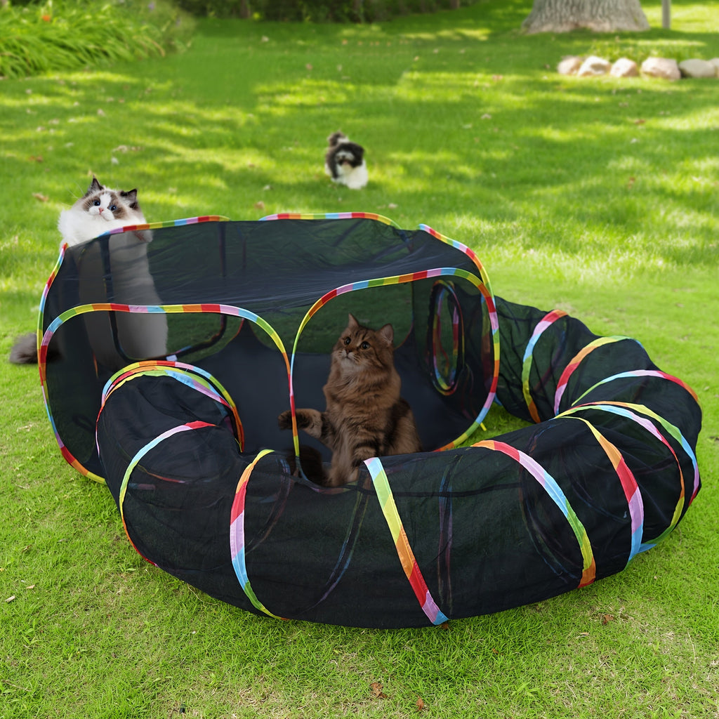 Rainbow Cat Playpen Outdoor Cat Enclosure with Circle Tunnel and Portable Pop-Up Tent, Foldable Cat Playground for Cats Kittens and Small Animals Indoor Outdoor Use