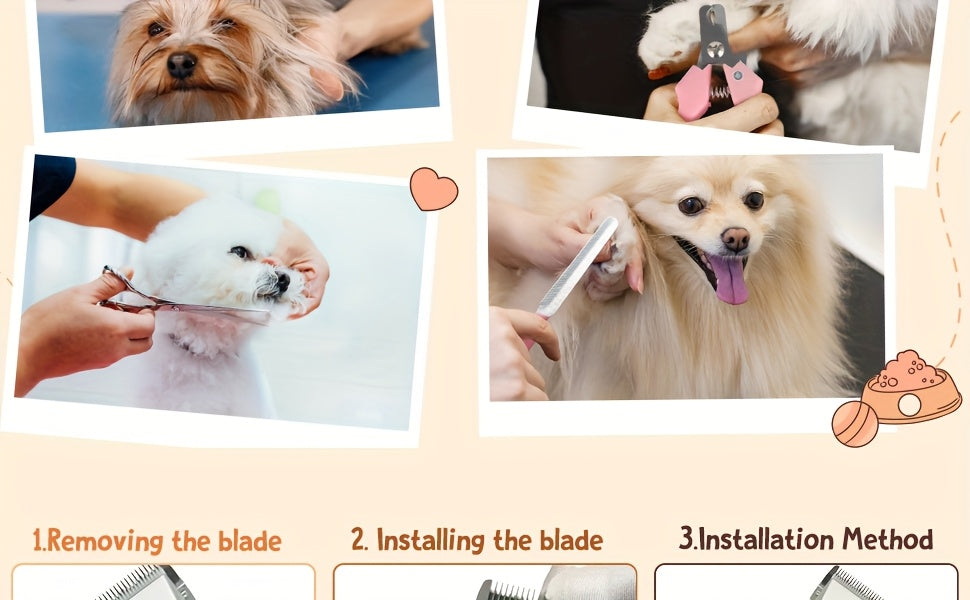 USB Rechargeable Pet Grooming Clippers Kit for Dogs & Cats – Ceramic Blades, Low Noise, Cordless Electric Clipper Set with Brush & Comb