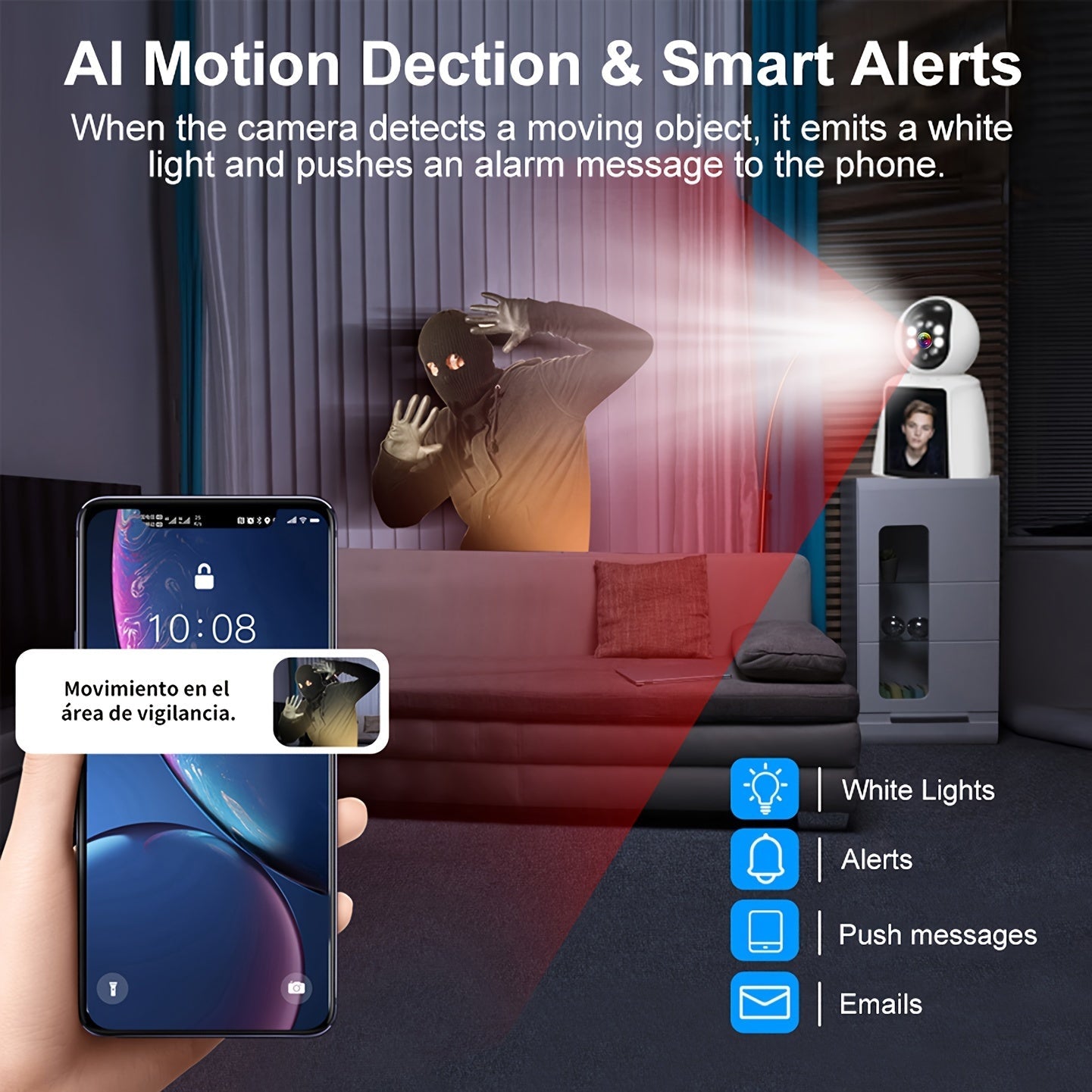 WiFi PTZ Indoor Camera with 3 Inch Built-In Screen 3MP HD Video Calling Two-Way Audio Color Night Vision AI Detection Pet Baby Elderly Monitor Home Security Camera App Control