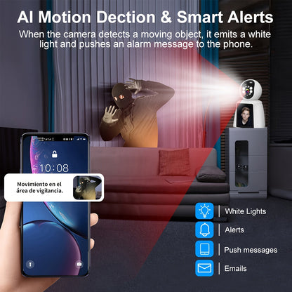 WiFi PTZ Indoor Camera with 3 Inch Built-In Screen 3MP HD Video Calling Two-Way Audio Color Night Vision AI Detection Pet Baby Elderly Monitor Home Security Camera App Control