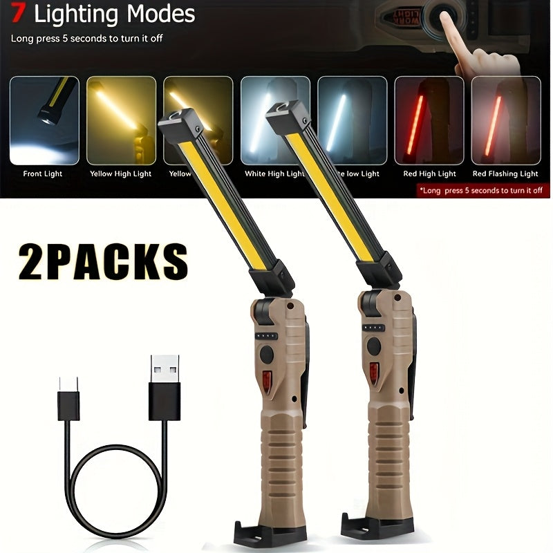 COB LED Rechargeable Work Lights – Portable Hanging Work Lamp with Built-In Battery for Camping, Yard, Party & Vehicle Maintenance, 2/4/6/8/10 Pack Options, Black & Khaki