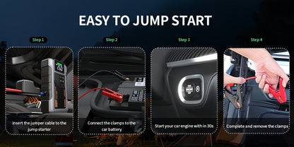 8000A Portable Jump Starter with Air Compressor – 12V Battery Booster for 8.0L Gas & 6.5L Diesel, USB Ports, LED Flashlight, Jump Box for Cars, Trucks & SUVs