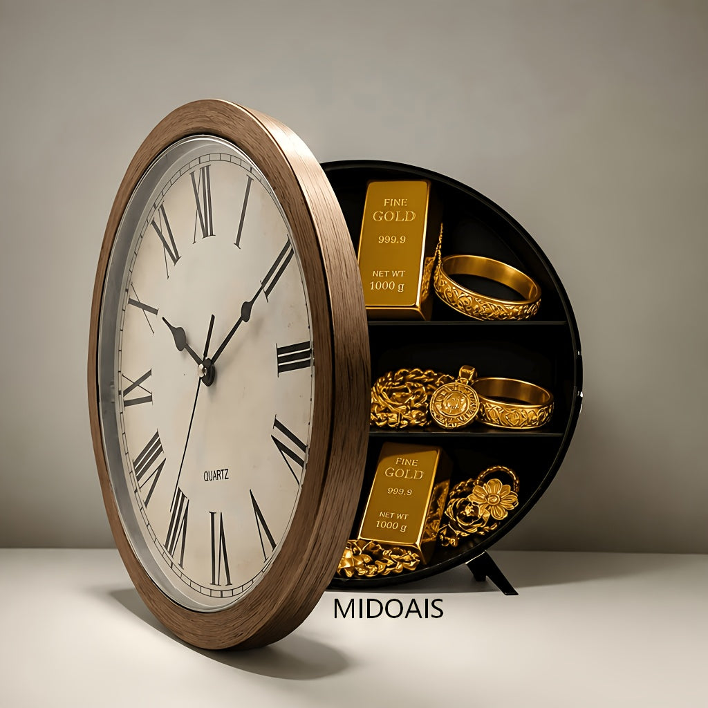 Wall-Mounted Diversion Safe Clock Hidden Secret Storage for Cash Coins Valuables Home Office Security Vault Concealed Coin Safe Sturdy Durable