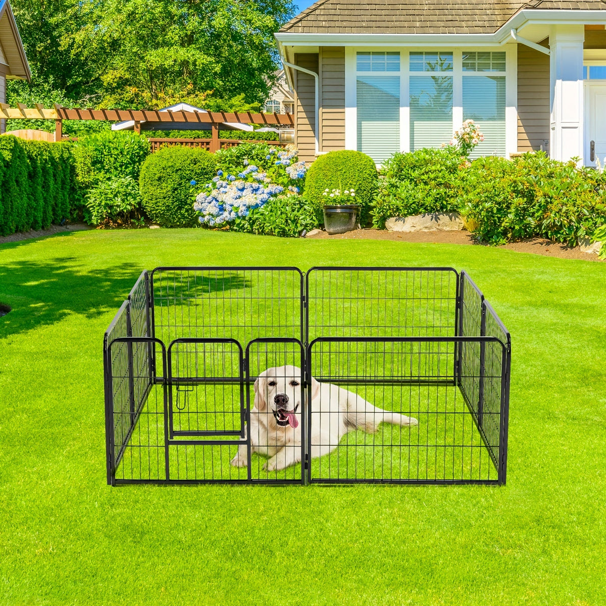 Dog Playpen 8 or 16 Panel DIY Metal Kennel with Door for Large Medium Small Dogs – 24 32 40 Inch Indoor Outdoor Puppy Pen Easy to Assemble & Move