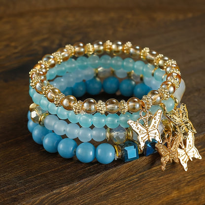 Boho Butterfly Beaded Bracelet Set for Women – 4, 8 & 16pcs Sparkle Multi-Layered Elastic Charm Stackable Bracelets, Perfect Gift for Stylish Ladies