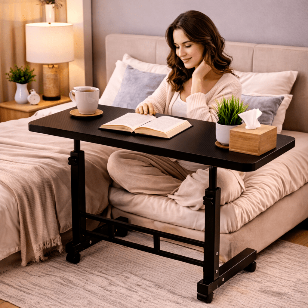 Adjustable Height Rolling Laptop Table with Wheels – Mobile Bedside Computer Desk & Sofa Side Table for Bedroom, Home Office, Dorm, 8 Colors Available