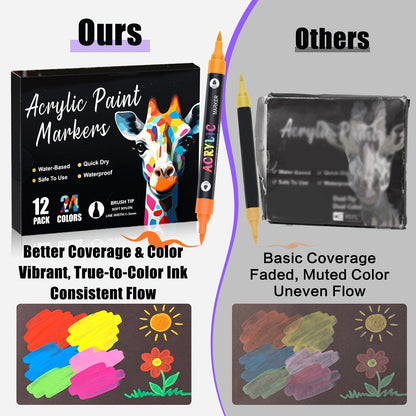 Double-Ended Waterproof Acrylic Paint Pens 48 or 72 Colors for Rock Painting Fabric Metal Glass Wood Canvas Ceramics Eggs Pumpkins DIY Art Crafts