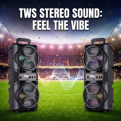 3000W Portable Bluetooth Party Speaker – Double 6.5'' Subwoofer Stereo Sound, LED Colorful Lights, FM Radio, Microphone Included, TF/USB/AUX Support, Outdoor & Home Party Speaker – Black
