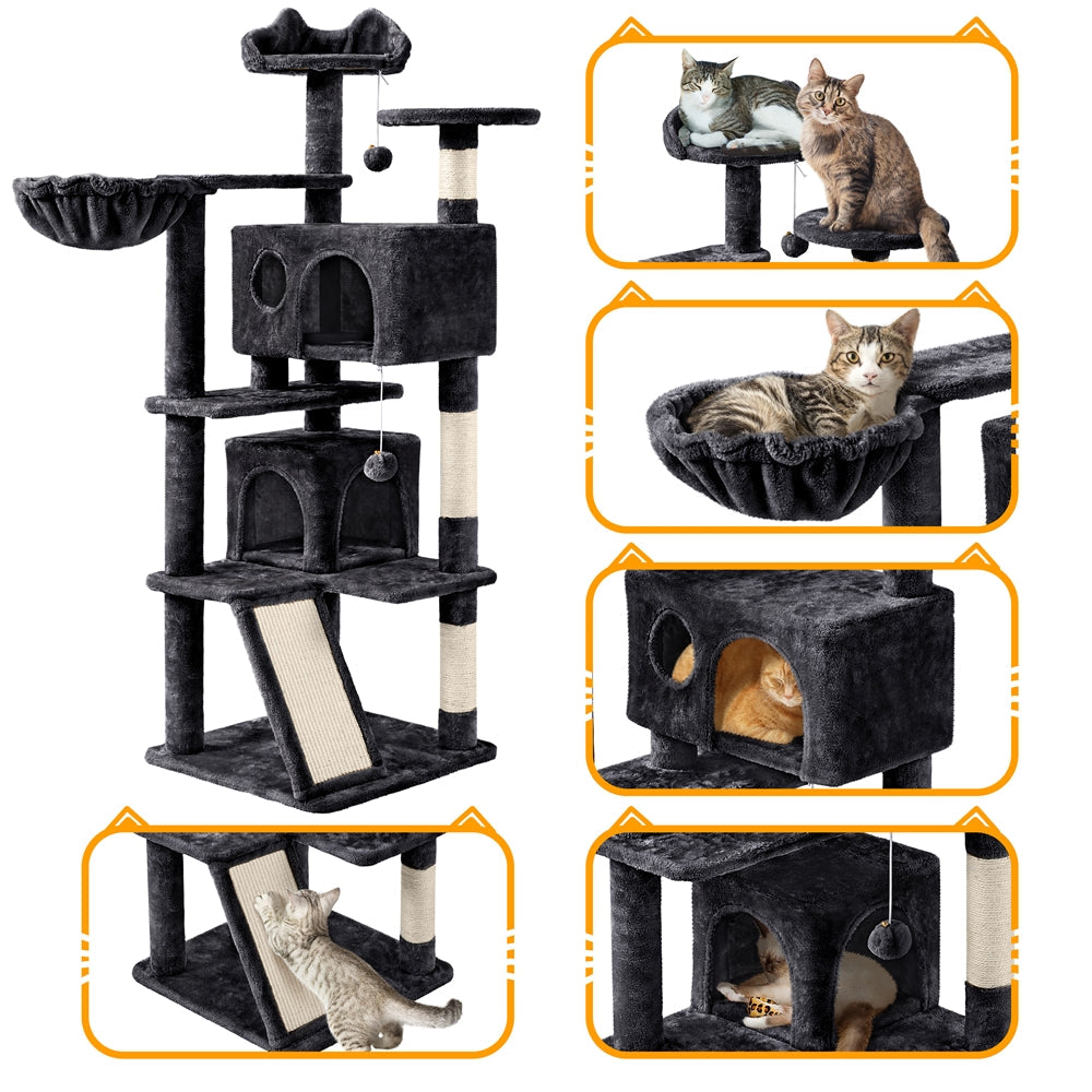 57-Inch Multilevel Cat Tree Tower with 2 Condos – Sisal Scratching Posts, Dangling Ball, Round Platform & Ladder for Indoor Kittens & Small Cats, 6 Colors, Christmas Gift for Cat Lovers