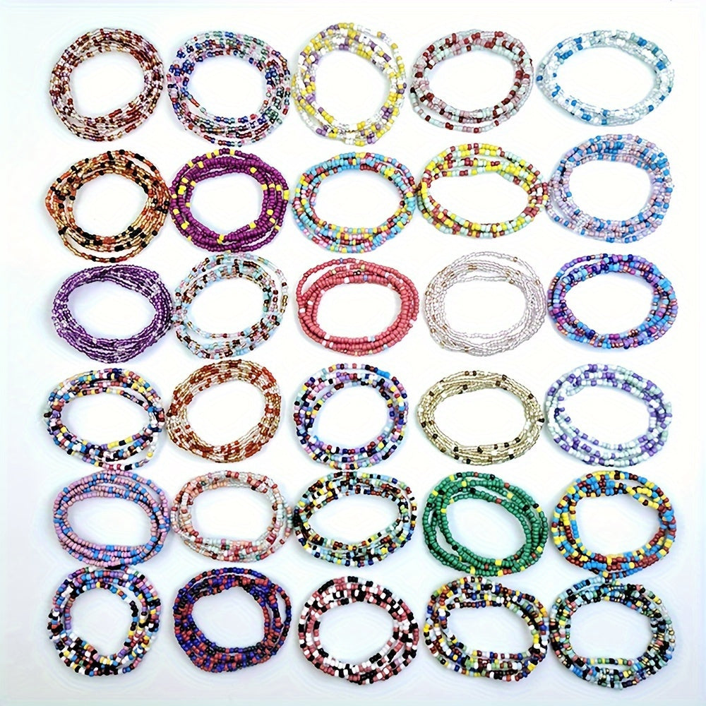 20pcs Boho Colorful Glass Bead Necklace and Elastic Waist Chain Set for Women Mixed Color Beach Bikini Body Jewelry for Party Vacation Festival