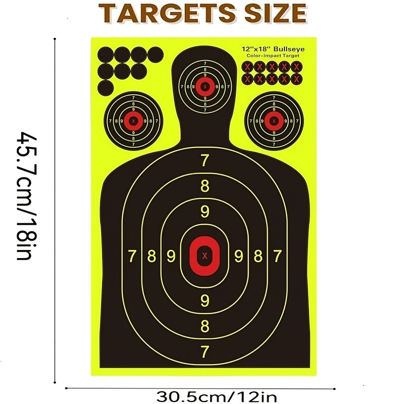 Splatter Targets for Shooting Practice 12x18 Inch Silhouette Reactive Fluorescent Yellow Self-Adhesive Shooting Targets for BB Guns Air Rifles Pistols Pellet Guns Indoor Outdoor Range 10 20 50 100 Packs