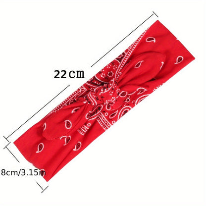 6-Pack Bohemian Paisley Bow Elastic Headbands for Women – Loose Elastic Headscarves in 6 Colors (Sky Blue, Black, Navy, Wine Red, White, Red), All Seasons Outdoor & Daily Wear
