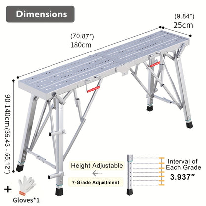 Scaffolding Work Platform 800Lb Heavy Duty Adjustable Height 31.5–49" – Folding Portable Step Ladder with Anti-Slip Feet & Safety Lock for Painting, Drywall, RV Cleaning, Car Washing & Home Decorating