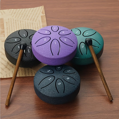 Mini Steel Tongue Drum 3 Inch 6-Tone – Beginner Handheld Carbon Steel Percussion Instrument, Includes Drumsticks, Sheet Music & Learning Guide, Perfect for Meditation, Gifts, Weddings & Holidays – Multiple Colors
