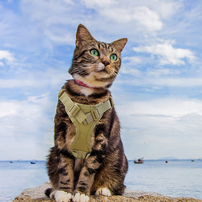 Cat Tactical Vest Harness Adjustable Escape-Proof 600D Oxford Pet Chest Strap Training Clothes for Cats & Small Dogs One Size Fits Most
