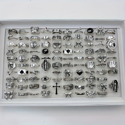 24pcs Retro Punk Ring Set for Women Men – Dark Style Spider Skull Cross Vintage Gothic Rings, Adjustable Stackable Jewelry for Daily Wear, Party, Halloween & Gift