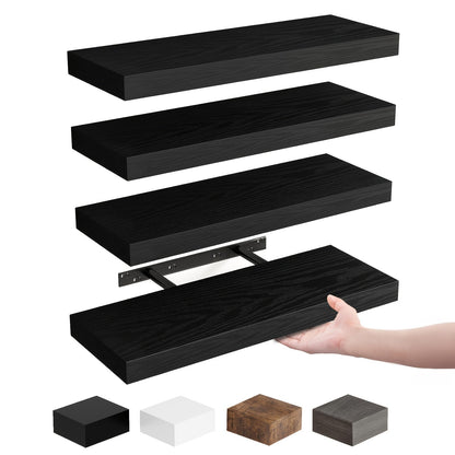 Floating Wall Shelves 15.8 Inch Rustic Finish with Invisible Brackets for Wall Decor Home Storage – 4 or 8 Pack in Rustic Brown Black Walnut