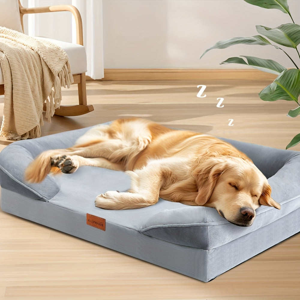 Extra Large Dog Sofa Bed 100% Supportive Foam 4-Sided Bolster Removable Washable Cover Non-Skid Bottom Joint Support Soft Warm Pet Couch Bed Grey M L XL XXL All Breeds