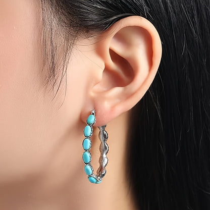 925 Sterling Silver Turquoise Stud Earrings – Bohemian Retro Hypoallergenic Earrings for Women, Charming Gemstone Studs for Daily Wear, Gift for Ladies – Mother's Day, Valentine's Day, Birthday & Anniversary