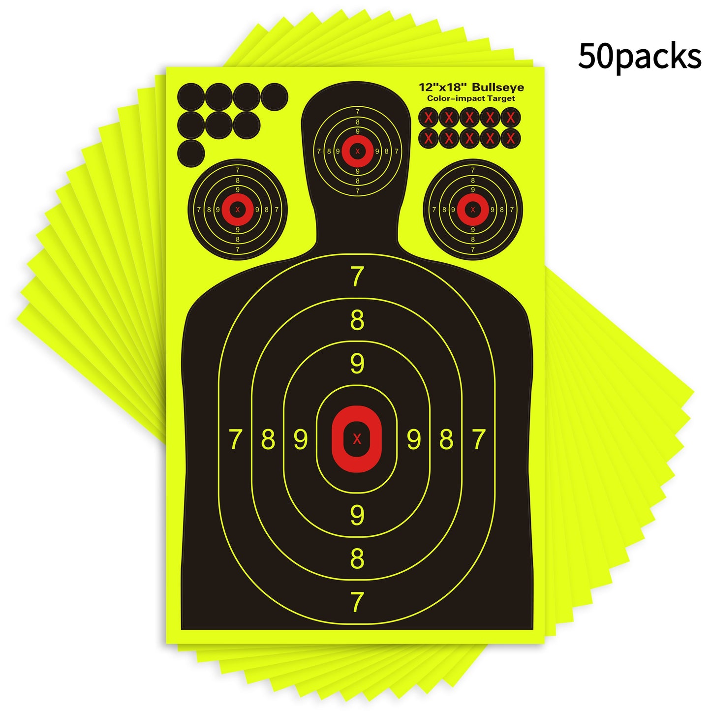 Splatter Targets for Shooting Practice 12x18 Inch Silhouette Reactive Fluorescent Yellow Self-Adhesive Shooting Targets for BB Guns Air Rifles Pistols Pellet Guns Indoor Outdoor Range 10 20 50 100 Packs
