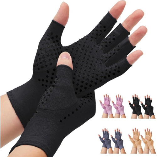 Fingerless Compression Gloves for Men & Women – Breathable Non-Slip Pain Relief Gloves for Arthritis, Typing & Gym – Black, Coffee, Grey & Purple, Sizes S-XL