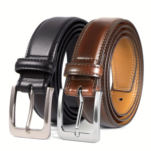 2 Pack Men's Genuine Leather Belt Set with Zinc Alloy Buckle – 1 3/8 Inch Wide Dress Casual Golf Jeans Belt for Men, Sizes 30-50, Great Gift for Him