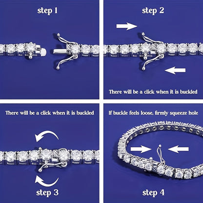 Moissanite Tennis Bracelet for Women in 925 Sterling Silver – Handcrafted Shiny Faceted Cut Birthstone Bracelet, 7"/8"/9", Luxury Gift Bag Included