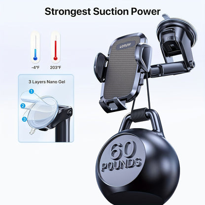 3-in-1 Car Phone Holder Suction Cup & Air Vent Mount | 360° Rotation, 6.5"-8.5" Telescopic Arm, 60LB Nano-Gel Suction, Scratch-Proof – Universal Fit for iPhone, Samsung, Google & All 4"-7.2" Phones