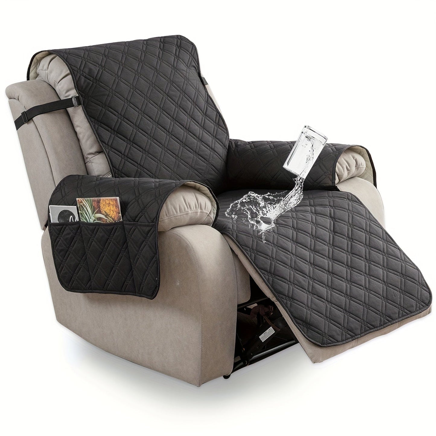 Waterproof Recliner Cover Slipcover with Side Pockets Anti-Slip Straps 4-Layer Quilted Fabric Pet Kid Proof Machine Washable Recliner Chair Protector – 11 Colors