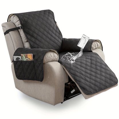 Waterproof Recliner Cover Slipcover with Side Pockets Anti-Slip Straps 4-Layer Quilted Fabric Pet Kid Proof Machine Washable Recliner Chair Protector – 11 Colors