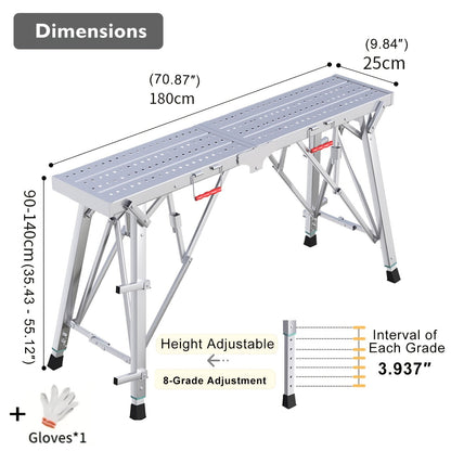 Scaffolding Work Platform 800Lb Heavy Duty Adjustable Height 31.5–49" – Folding Portable Step Ladder with Anti-Slip Feet & Safety Lock for Painting, Drywall, RV Cleaning, Car Washing & Home Decorating