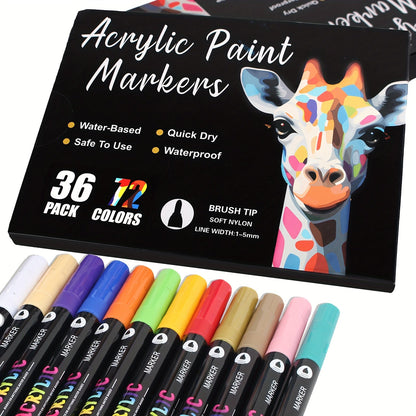 Double-Ended Waterproof Acrylic Paint Pens 48 or 72 Colors for Rock Painting Fabric Metal Glass Wood Canvas Ceramics Eggs Pumpkins DIY Art Crafts