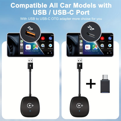 Wireless CarPlay Adapter with YouTube & TikTok – Plug & Play USB Dongle Converts Wired to Wireless Apple CarPlay, Supports iPhone Hotspot WiFi, Compatible with Audi Ford Toyota Honda & More