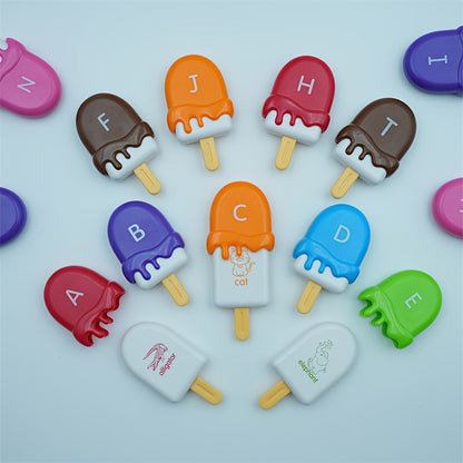 Ice Cream Preschool Learning Toy Set 52 Pieces Counting Color Sorting Stacking ABC Letters Uppercase and Lowercase Montessori Educational Toy for Toddlers Ages 3 and Up Birthday Gift