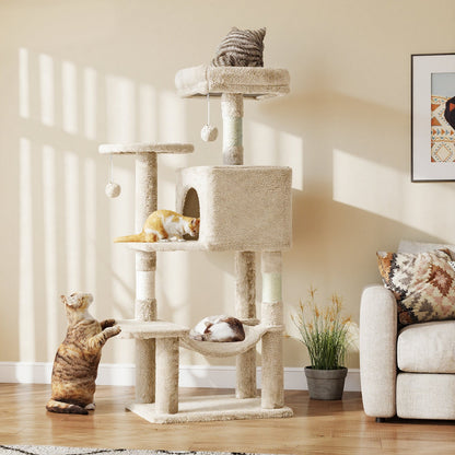 44-Inch Cat Tree Tower for Indoor Cats with Condo, Hammock & Natural Sisal Scratching Posts – Multi-Level Cat Furniture with Perches & Pet House for Multiple Cats, 5 Colors