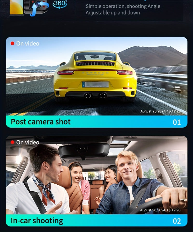 360° Panoramic Dash Cam 3/4 Lens 1080P HD with Quad-Split Screen, HD Night Vision, WDR & G-Sensor – Full Coverage Front, Rear, Left & Right Loop Recording – Rideshare & Fleet Ready – Velora