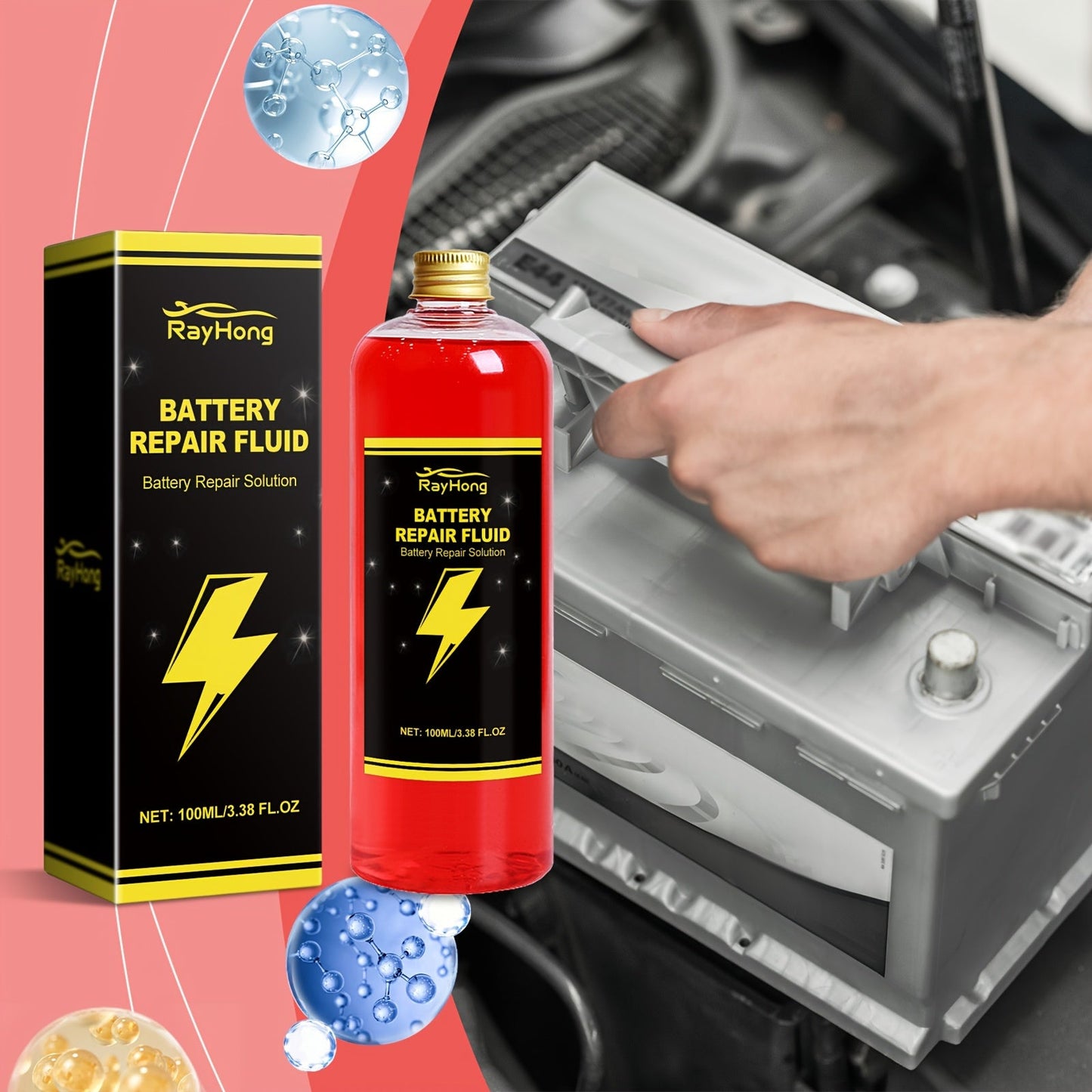 Battery Repair Fluid 3-Pack Restore Lead Acid Lithium EV Car Battery Performance Maintenance Solution Low Odor No Fragrance Fits All Models 3.38oz Each
