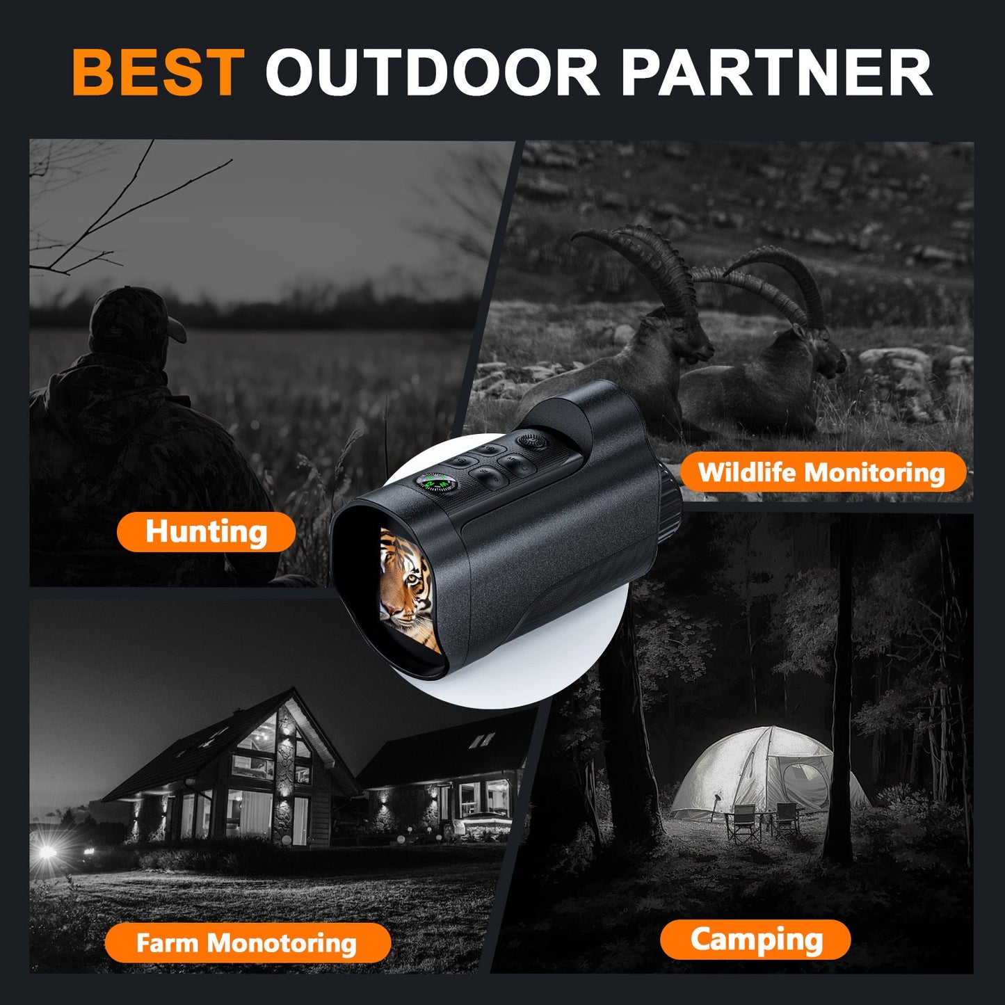 Night Vision Goggles 1080P Monocular 5W Infrared 10X Digital Zoom 2600ft Range 2700mAh Rechargeable Battery 2 Inch HD Display for Hunting Camping Wildlife Observation Security