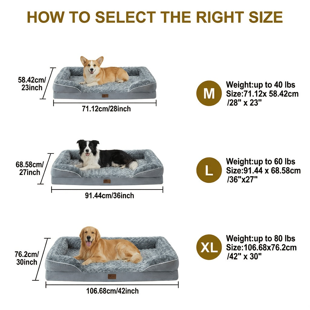 Orthopedic Dog Bed Extra Large Washable – C-Shape Memory Foam Sofa with Removable Cover, Nonskid Bottom & Bolster Support for Large & Giant Dogs, Grey