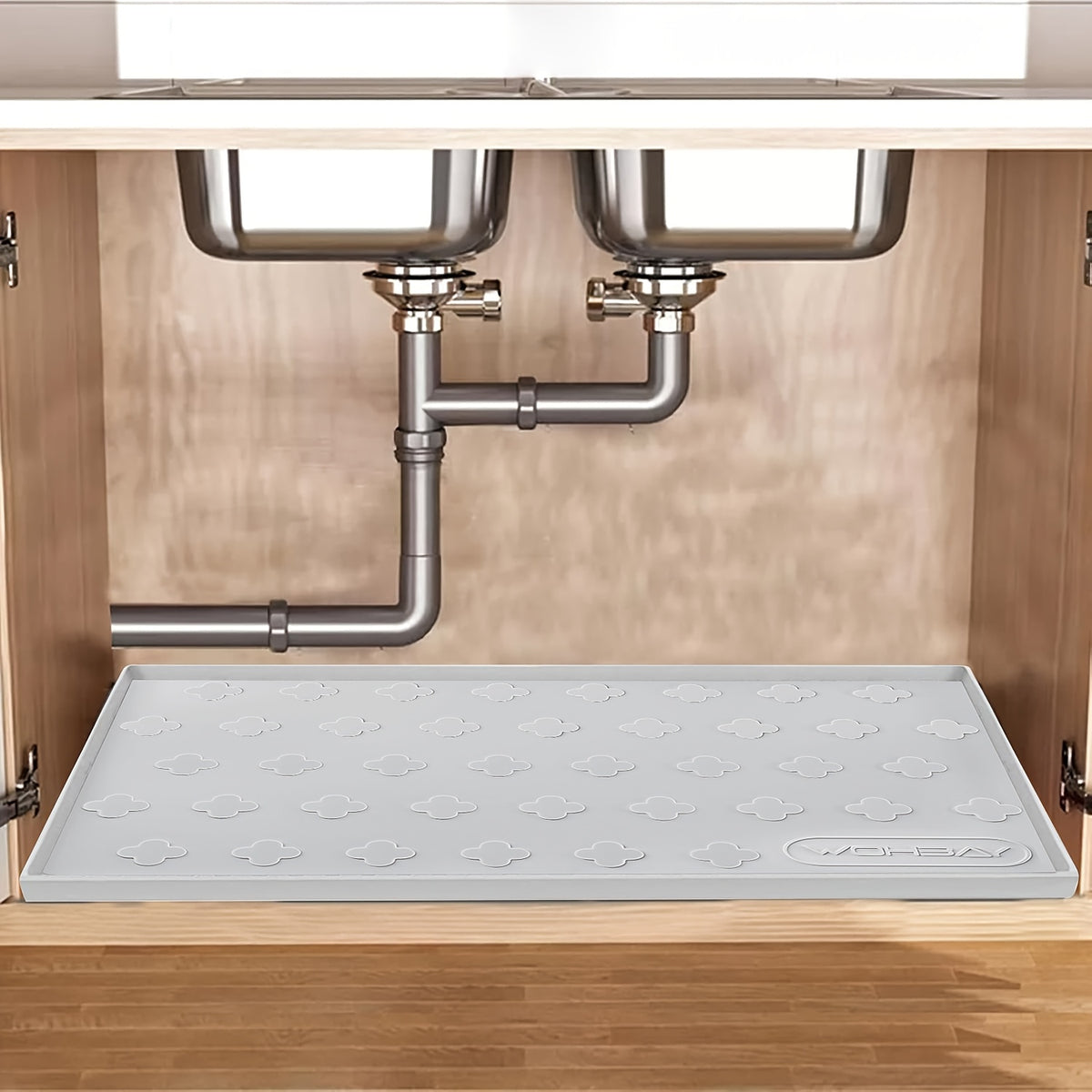 Waterproof Under Sink Mat 34" x 22" – Food-Grade Silicone Kitchen Cabinet Liner & Shelf Protector, Holds 2+ Gallons, Honeycomb Pattern, Easy to Clean, for Kitchen, Bathroom & Multi-Purpose Use