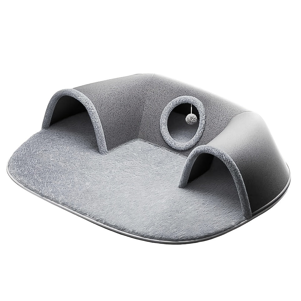 Cat Tunnel Bed with Memory Foam, Hanging Ball & Free Drool Bib – Detachable Plush Cat Condo Lounge, Machine Washable Pet Nest for Multi-Cat Households, Small to Medium Cats – Velora