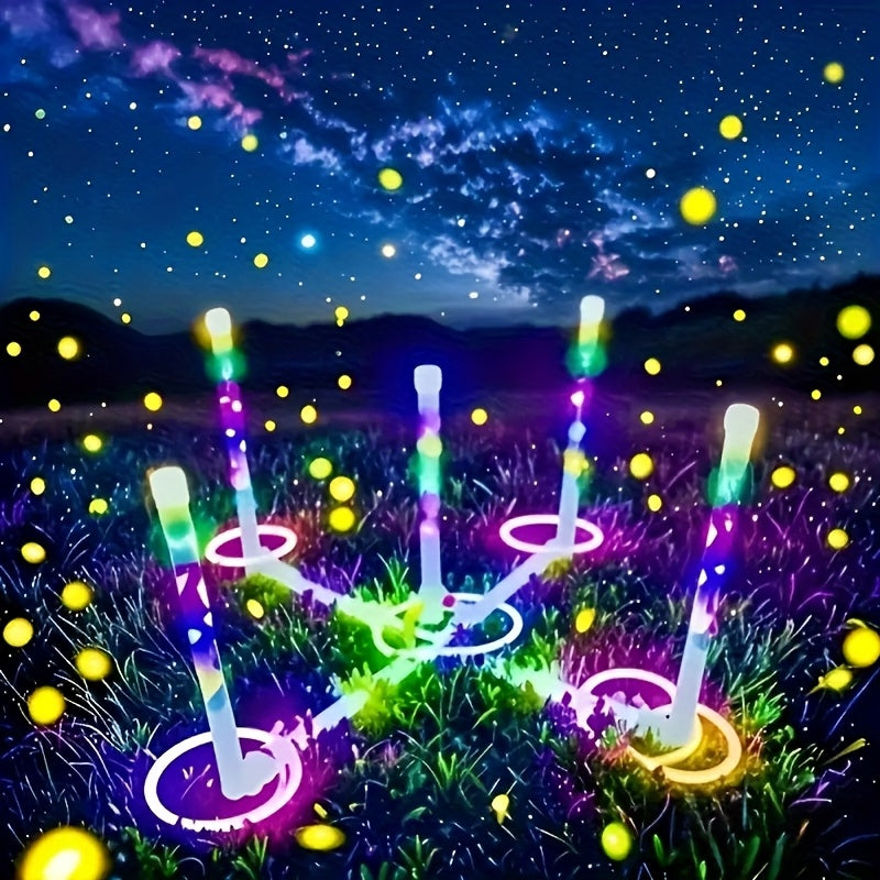 LED Ring Toss Outdoor Game Set with Glow LED-Lit Rings - Nighttime Lawn Game for Family, Adults & Kids - Backyard, Park & Party Throwing Competition Gift for Birthday, Christmas & Holidays