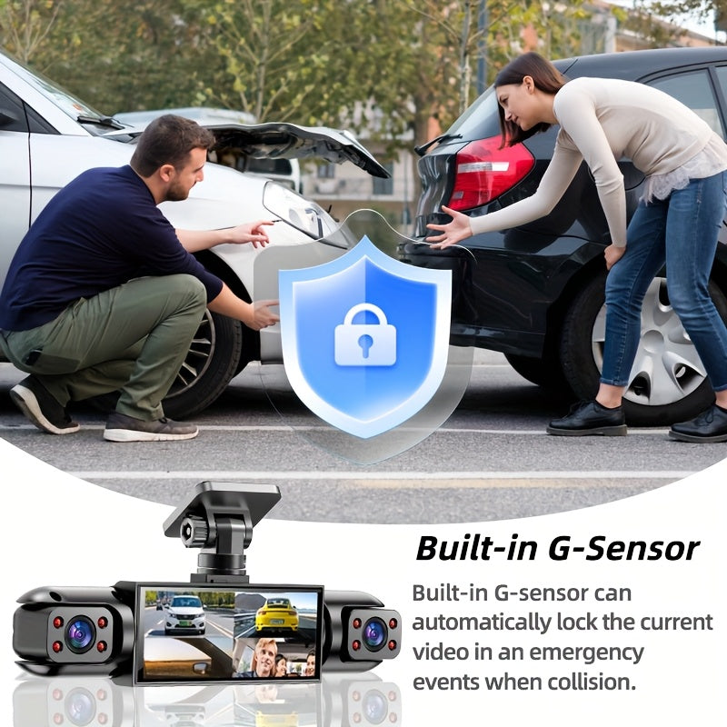 360° Panoramic Dash Cam 3/4 Lens 1080P HD with Quad-Split Screen, HD Night Vision, WDR & G-Sensor – Full Coverage Front, Rear, Left & Right Loop Recording – Rideshare & Fleet Ready – Velora