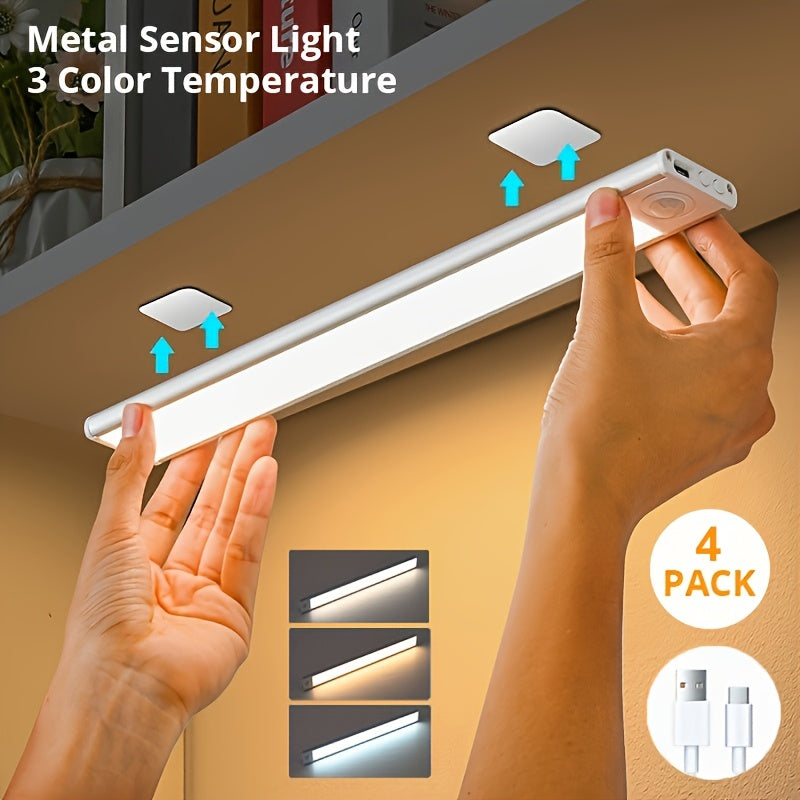 LED Motion Sensor Under Cabinet Light – Wireless USB-C Rechargeable Closet Light, 3 Color Temps & Dimmable, Magnetic Mount, Motion Activated Night Light for Kitchen Cabinet Closet Drawer (1/2/4 Pack)