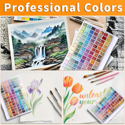 98-Color Metallic Shimmer Watercolor Paint Set Premium Pearl Pigments with Portable Case High Lightfastness for Canvas Illustration Scrapbooking Decoration Art Supplies for Artists Hobbyists