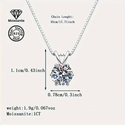1 Carat Moissanite Pendant Necklace 925 Sterling Silver – Brilliant Diamond Alternative Solitaire Drop Necklace for Women, Fine Jewelry Gift for Birthday Anniversary Wedding Valentine's Day