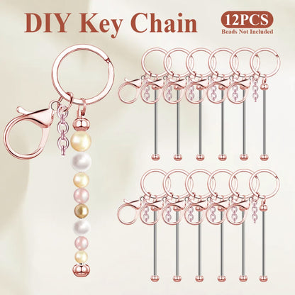 Stainless Steel Beadable Keychain Blanks DIY Kit – 12 & 24pcs Metal Keyring Pendants with Charms for Crafting, Christmas & Halloween Gifts, Gold, Silver & Rose Gold
