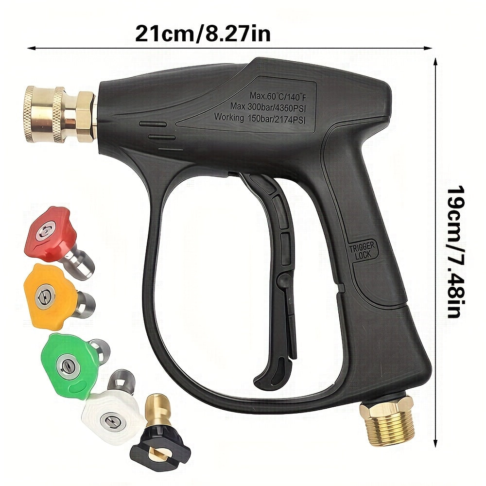 High Pressure Washer Gun 3000 PSI with 5 Spray Nozzles, 1/4" Quick Connect & M22-14 Hose Connector – Car Wash, Garden Irrigation & Patio Cleaning Spray Gun for Pressure Washers