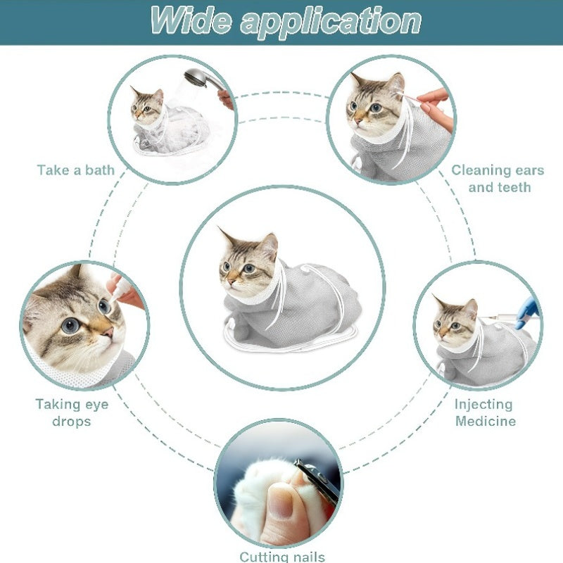 Cat Restraint Bag Veterinary Grade - Breathable Mesh Cat Grooming Bag for Bathing, Nail Trimming, Ear Cleaning, Medication & Injections, Durable No-Battery Design, Safe for Kittens & Cats, Blue & Grey
